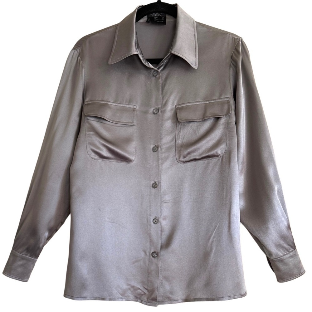 ESCADA Elements 100% Silk Preppy Elegant Business Casual Button Down Shirt 34/S
